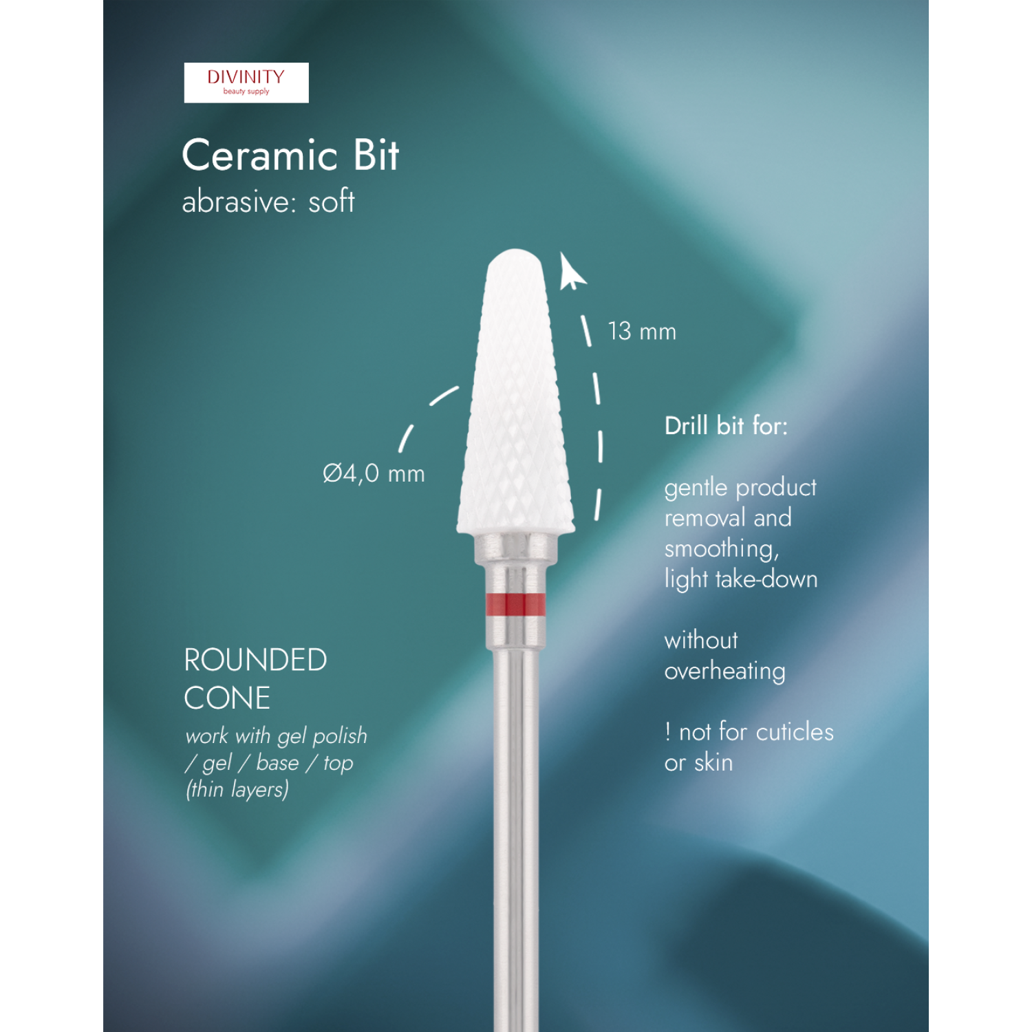 Ceramic bit "rounded cone" red, L-13,0 mm, Ø4,0 mm