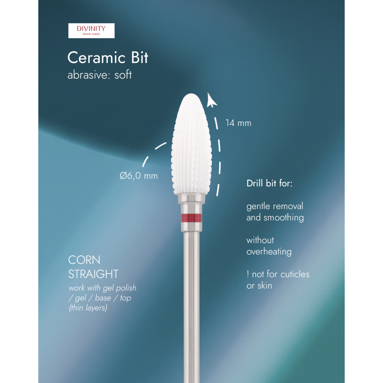 Ceramic bit "corn" straight, red, L-14,0 mm, Ø6,0 mm