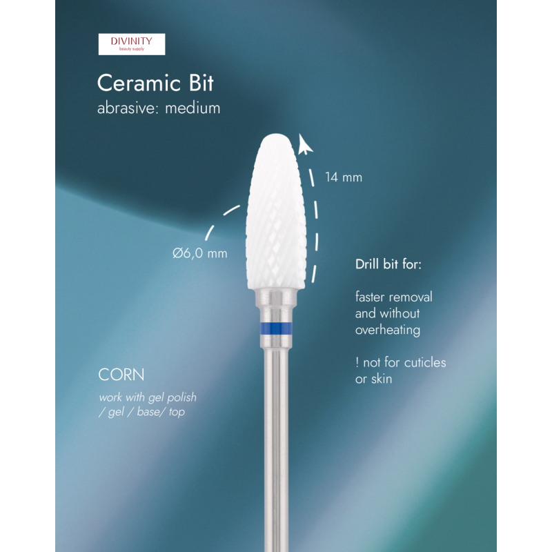Ceramic bit "corn" blue, L-14,0 mm., Ø6,0 mm