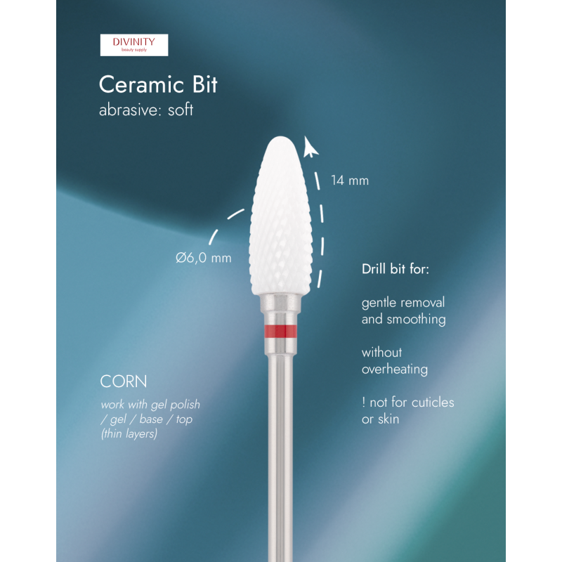 Ceramic bit "corn" red, L-14,0 mm, Ø6,0 mm