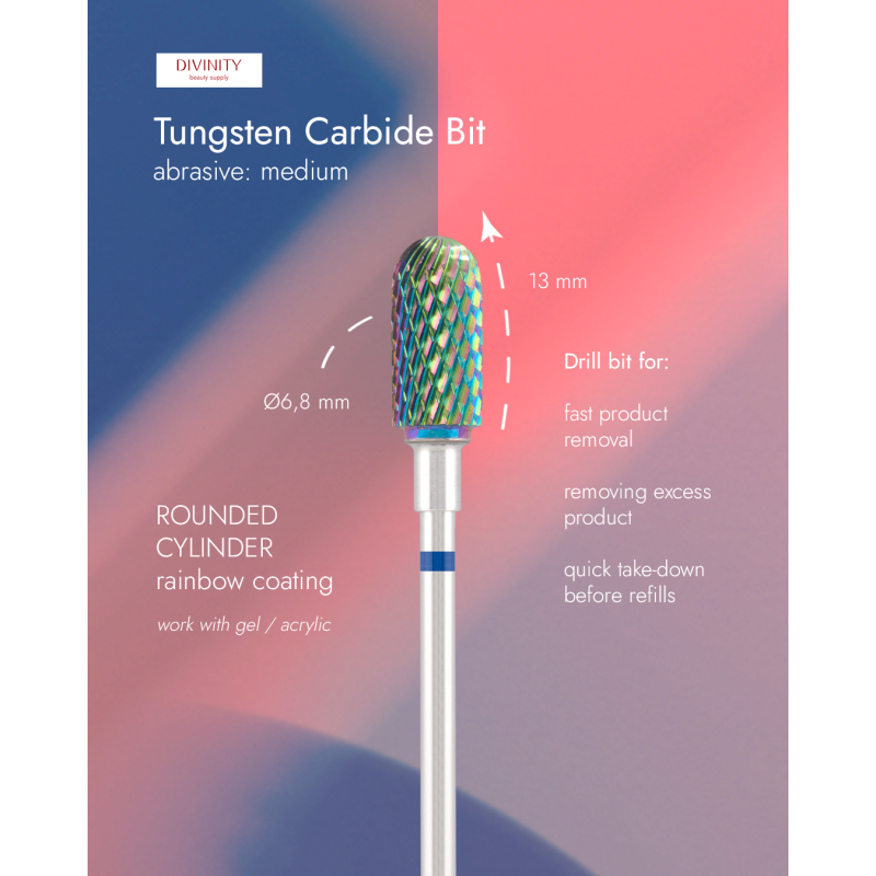 Tungsten carbide bit "rounded cylinder", blue (rainbow coating), L-13,0 mm, Ø6,8 mm