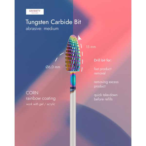 Tungsten carbide bit "corn", blue (rainbow coating), L-15,0 mm, Ø6,0 mm