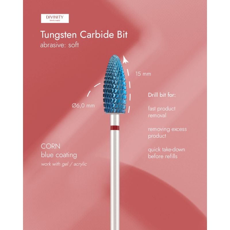 Tungsten carbide bit "corn" red (blue coating), L-15,0 mm, Ø6,0 mm