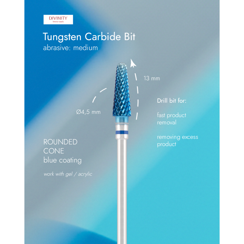 Tungsten carbide bit "rounded cone", blue (blue coating), L-13,0 mm, Ø4,5 mm