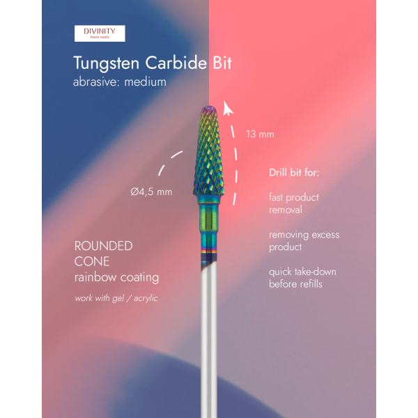 Tungsten carbide bit "rounded cone", blue (rainbow coating), L-13,0 mm, Ø4,5 mm