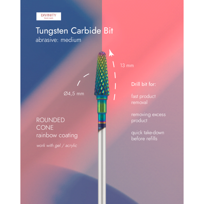 Tungsten carbide bit "rounded cone", blue (rainbow coating), L-13,0 mm, Ø4,5 mm