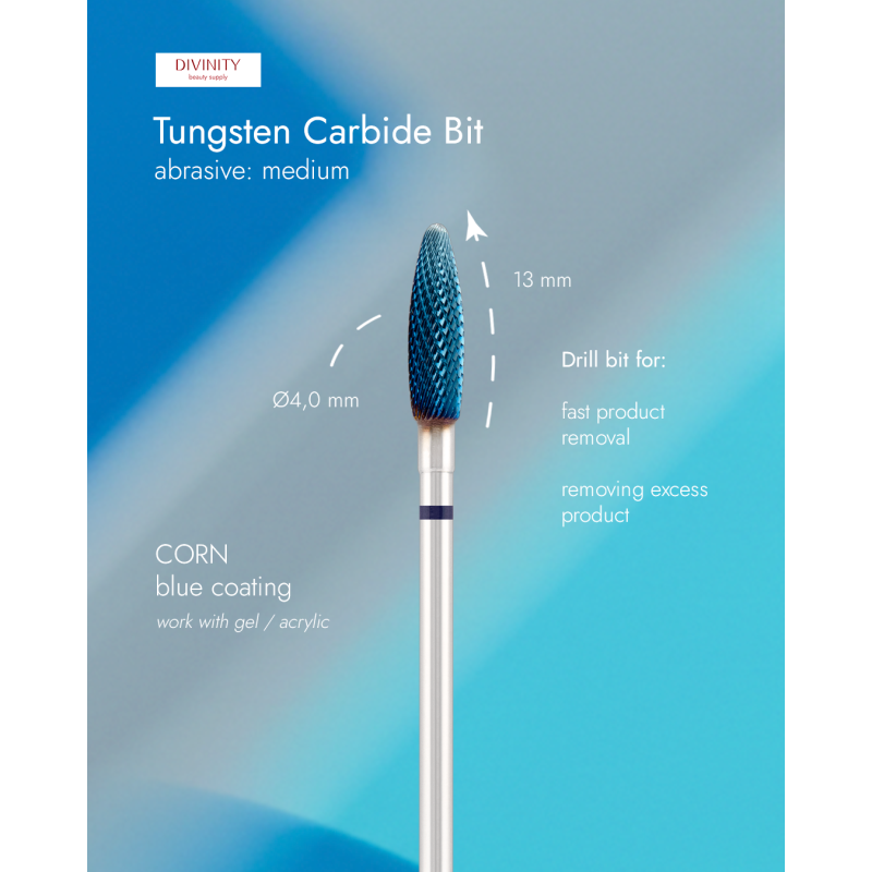 Tungsten carbide bit "corn", blue (blue coating), L-13,0 mm, Ø4,0 mm