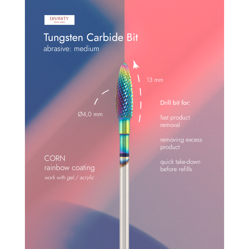 Tungsten carbide bit "corn", blue (rainbow coating), L-13,0 mm, Ø4,0 mm