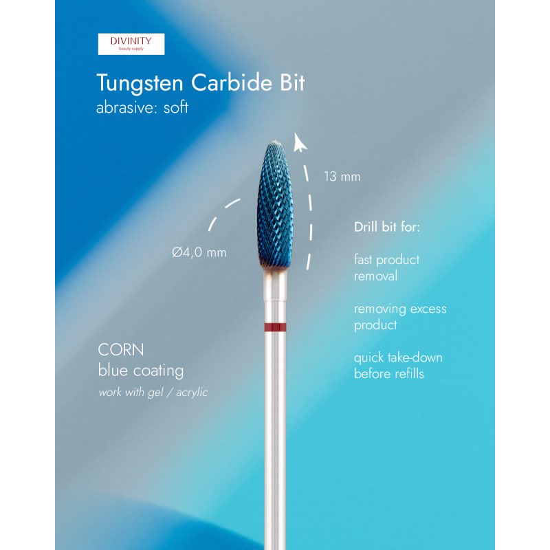 Fresa de carburo "corn", rojo (revestimiento azul), L-13,0 mm, Ø4,0 mm