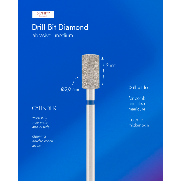 Diamond bit "cylinder" blue, L-9,0 mm, Ø5,0 mm