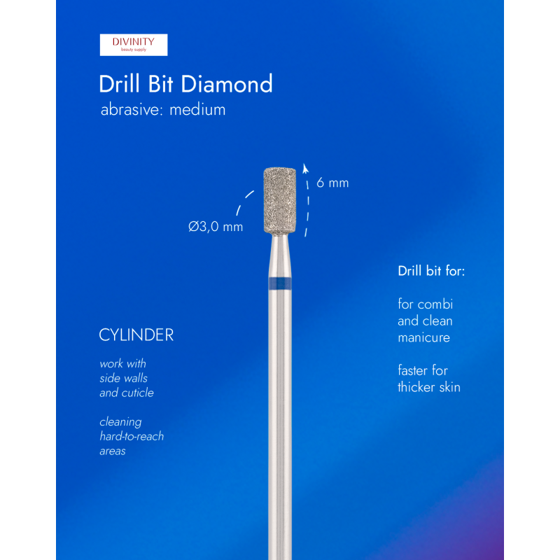 Diamond bit "cylinder" blue, L-6,0 mm, Ø3,0 mm