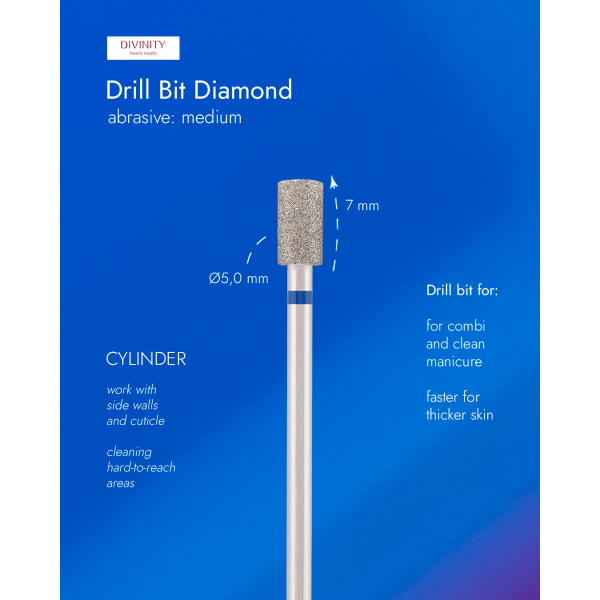 Diamond bit "cylinder" blue, L-7,0 mm, Ø5,0 mm