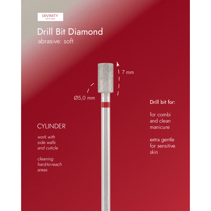 Diamond bit "cylinder" red, L-7,0 mm, Ø5,0 mm