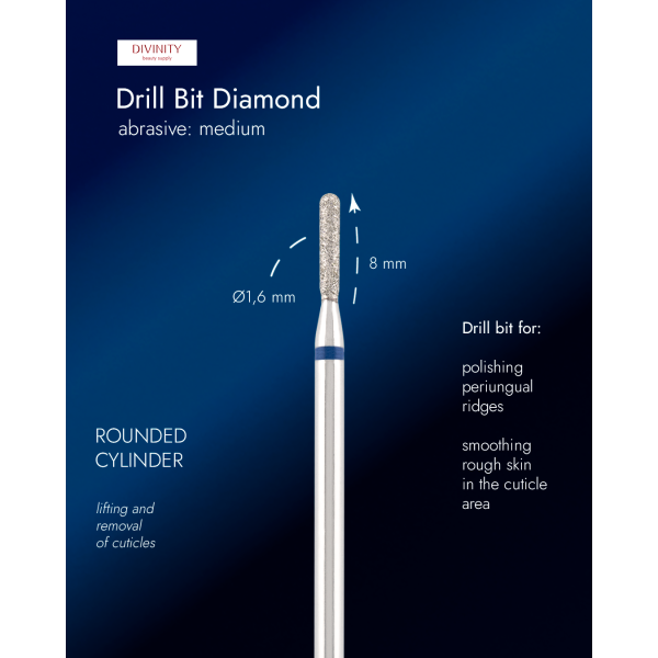 Diamond bit "rounded cylinder" blue, L-7,0 mm, Ø1,6 mm