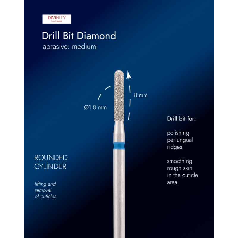 Diamond bit "rounded cylinder" blue, L-7,0 mm, Ø1,8 mm