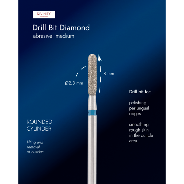 Diamond bit "rounded cylinder" blue, L-7,0 mm, Ø2,3 mm