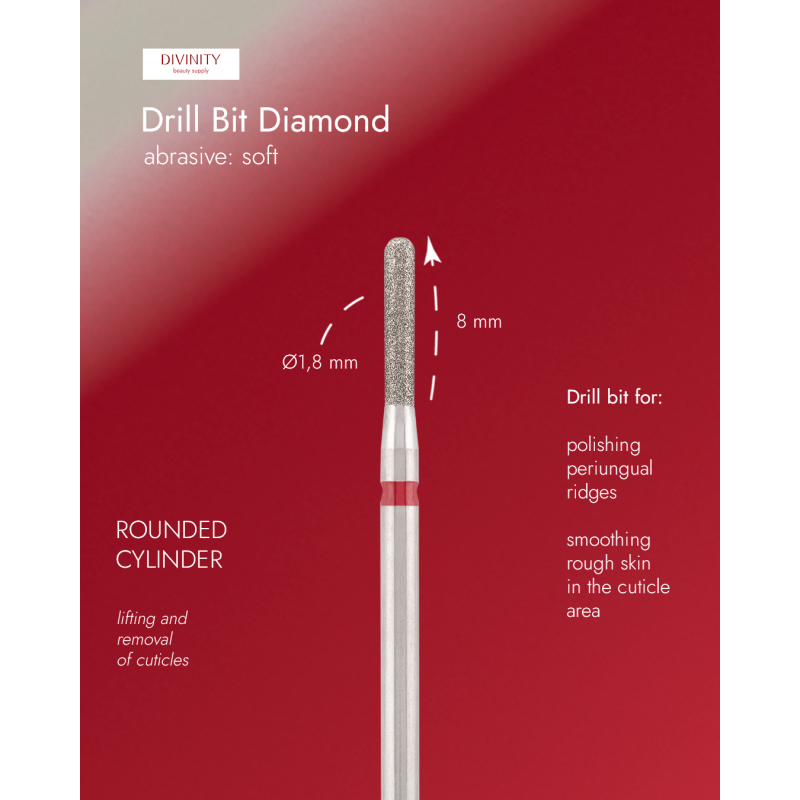 Diamond bit "rounded cylinder" red, L-7,0 mm, Ø1,8 mm