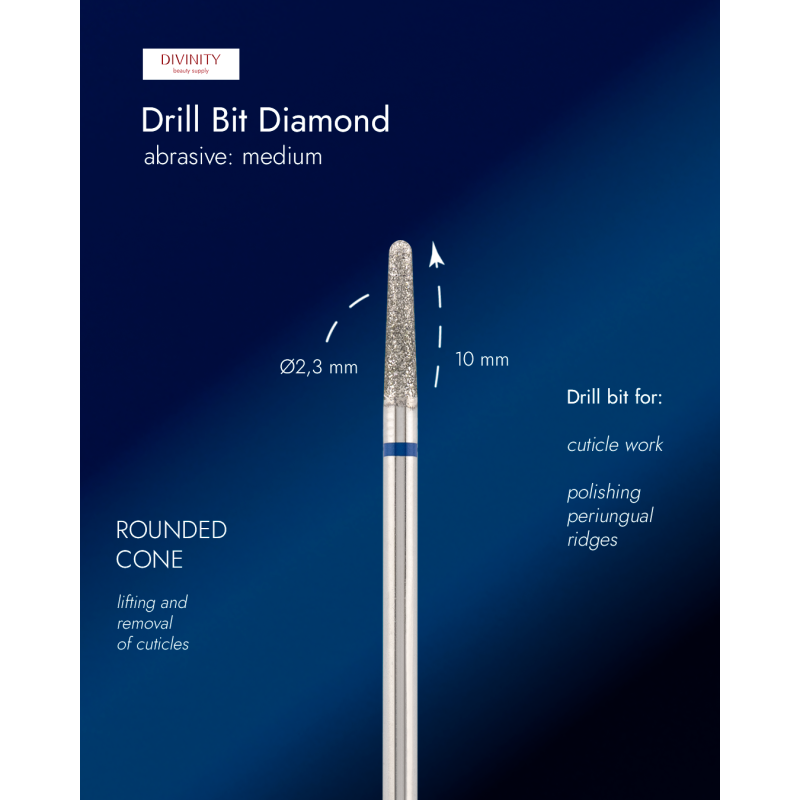 Diamond bit "rounded cone" blue, L-10,0 mm, Ø2,3 mm