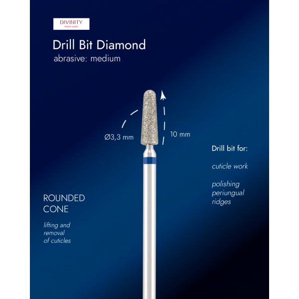 Diamond bit "rounded cone" blue, L-10,0 mm, Ø3,3 mm