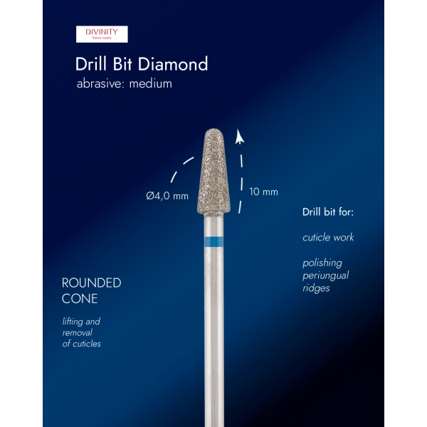 Diamond bit "rounded cone" blue, L-10,0 mm, Ø4,0 mm