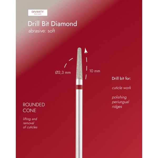 Diamond bit "rounded cone" red, L-10,0 mm, Ø2,3 mm