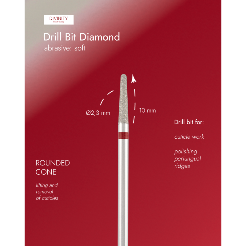 Diamond bit "rounded cone" red, L-10,0 mm, Ø2,3 mm