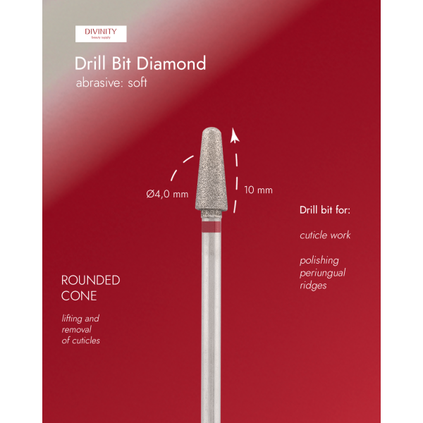 Diamond bit "rounded cone" red, L-10,0 mm, Ø4,0 mm