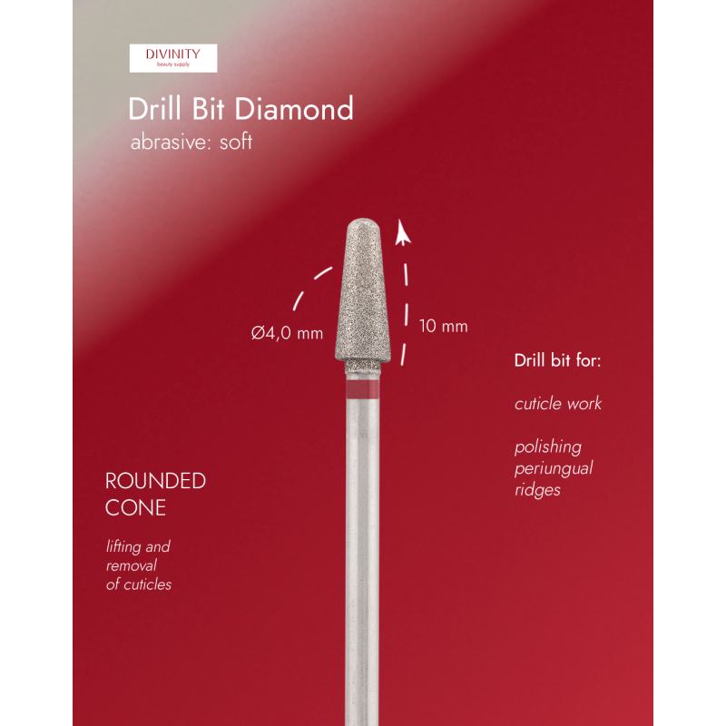 Diamond bit "rounded cone" red, L-10,0 mm, Ø4,0 mm