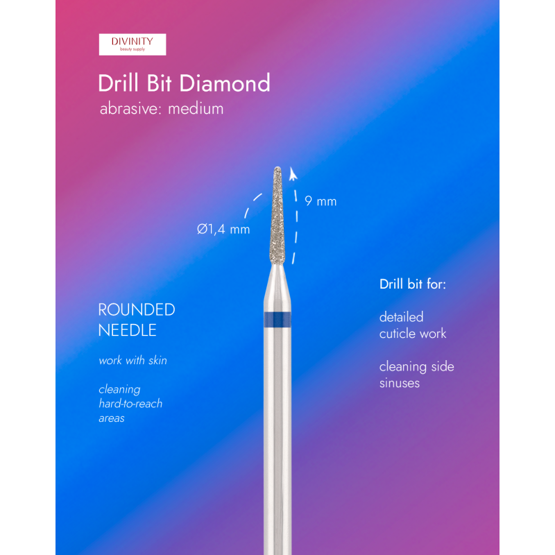 Diamond bit "rounded cone" blue, L-8,2 mm, Ø1,4 mm