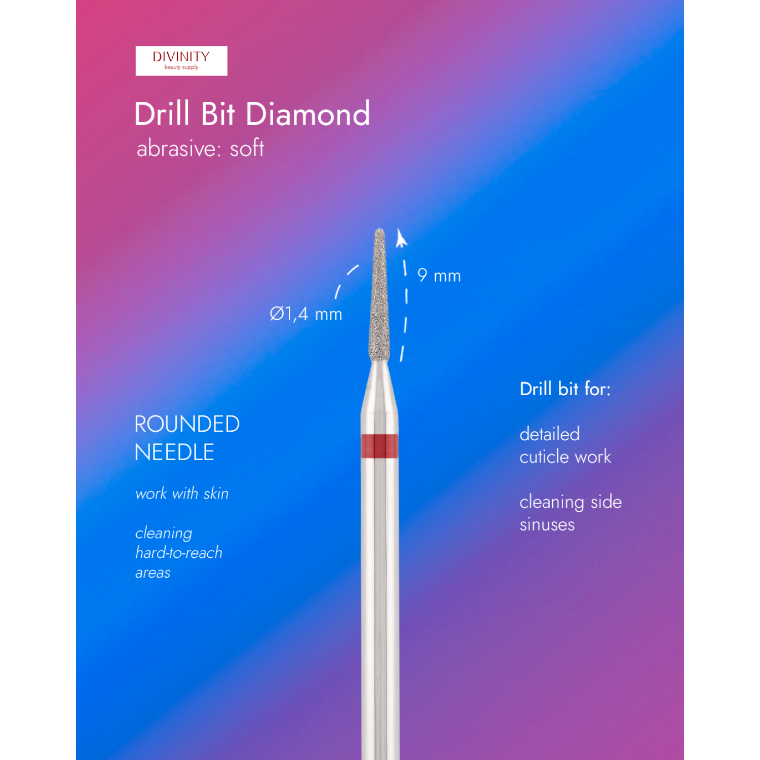 Diamond bit "rounded cone" red, L-8,2 mm, Ø1,4 mm
