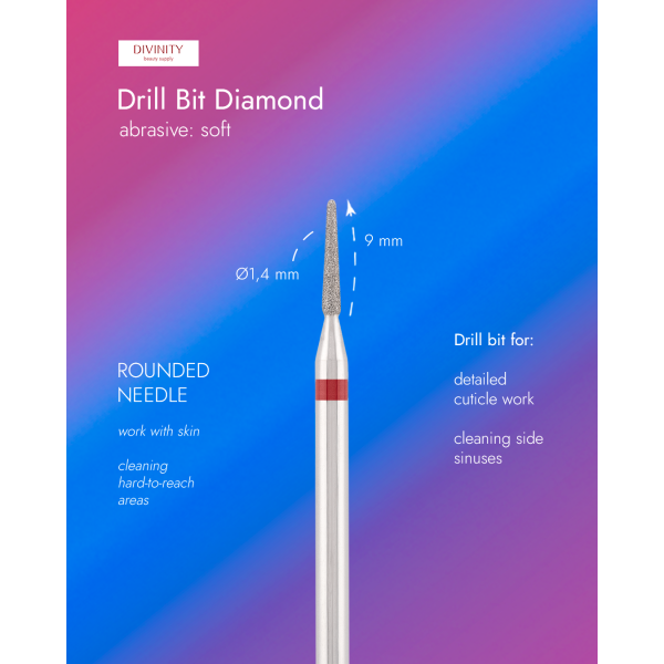 Diamond bit "rounded cone" red, L-8,2 mm, Ø1,4 mm
