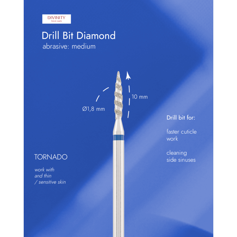 Diamond bit "tornado" blue, L- 10,0 mm, Ø1,8 mm