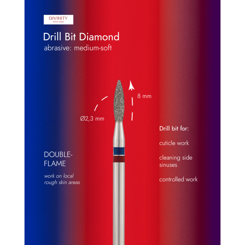 Diamond bit "flame"  blue-red, L- 8,0 mm, Ø2,3 mm