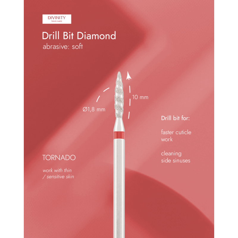 Diamond bit "tornado" red, L- 10,0 mm, Ø1,8 mm