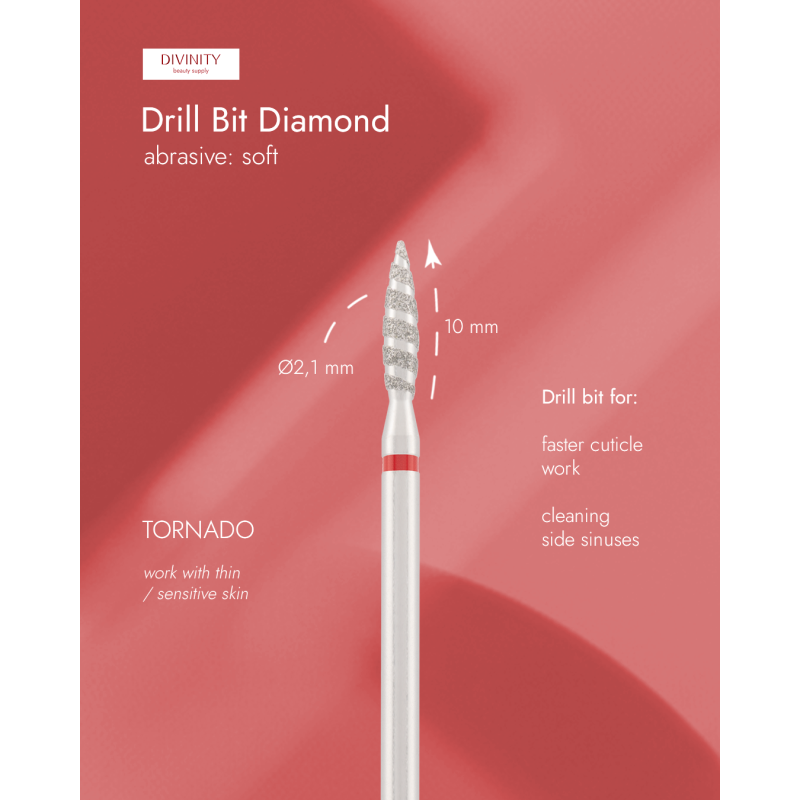 Diamond bit "tornado" red, L- 10,0 mm, Ø2,1 mm