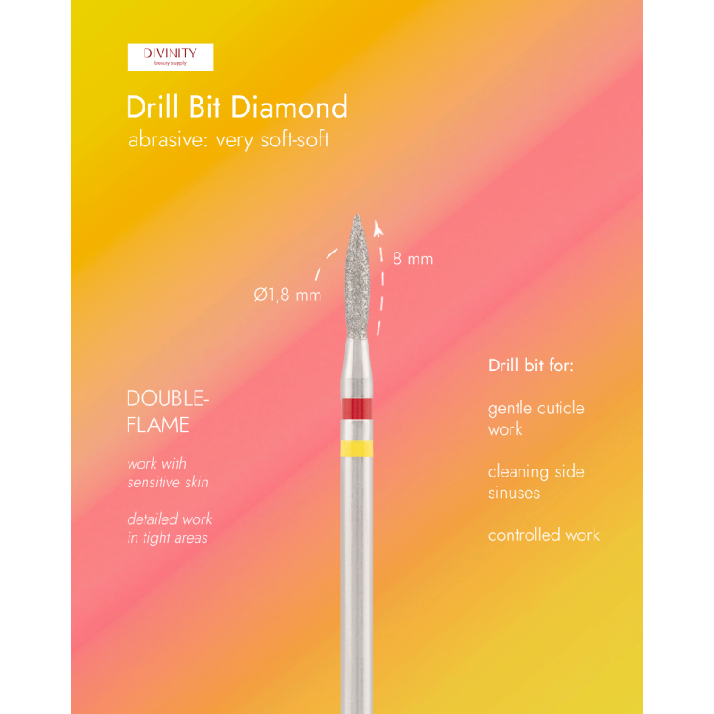Diamond bit "flame" red-yellow, L- 8,0 mm, Ø1,8 mm