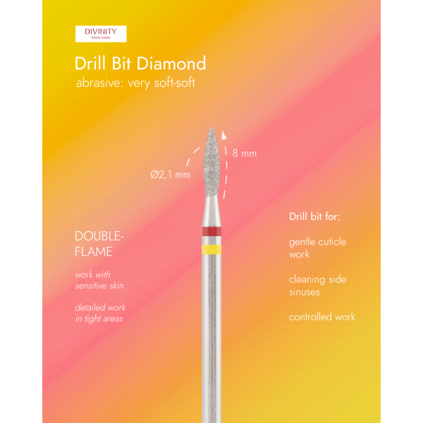 Diamond bit "flame" red-yellow, L- 8,0 mm, Ø2,1 mm