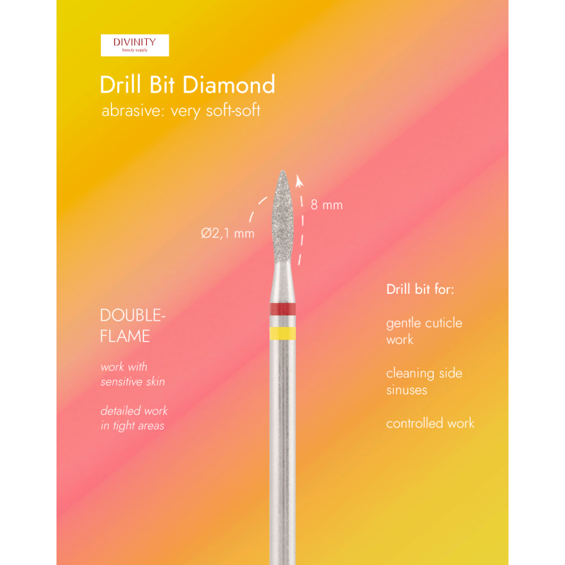 Diamond bit "flame" red-yellow, L- 8,0 mm, Ø2,1 mm