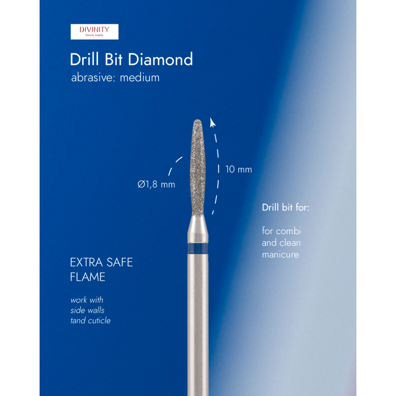 Diamond bit "flame" extra safe blue, L- 10,0 mm, Ø1,8 mm