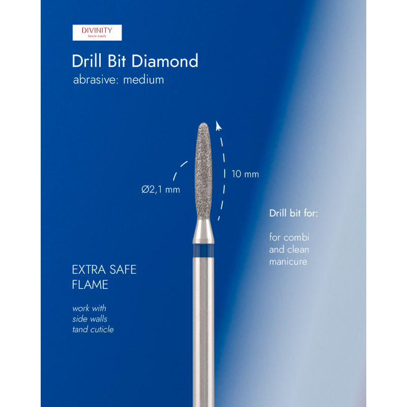 Diamond bit "flame" extra safe blue, L- 10,0 mm, Ø2,1 mm