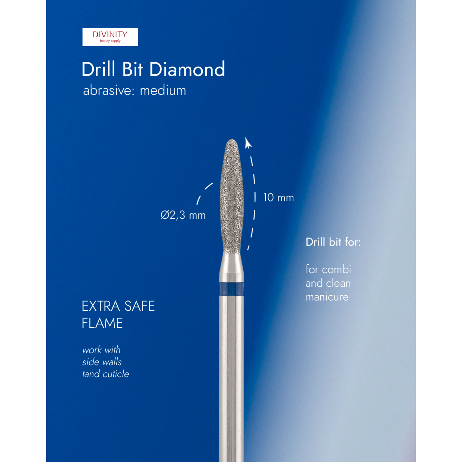Diamond bit "flame" extra safe blue, L- 10,0 mm, Ø2,3 mm