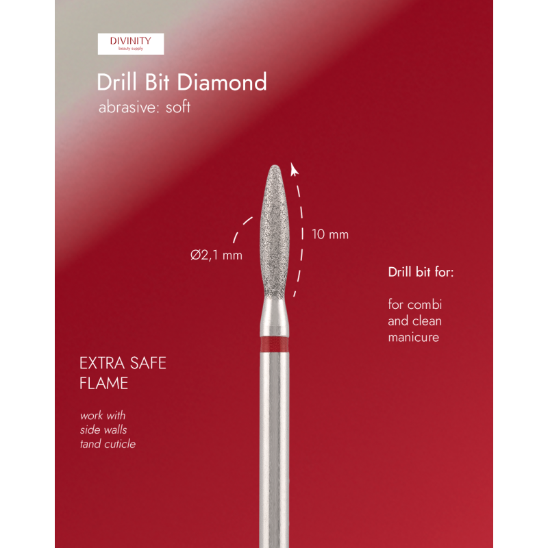  Diamond bit "flame" extra safe, red, L- 10,0 mm, Ø2,1 mm.
