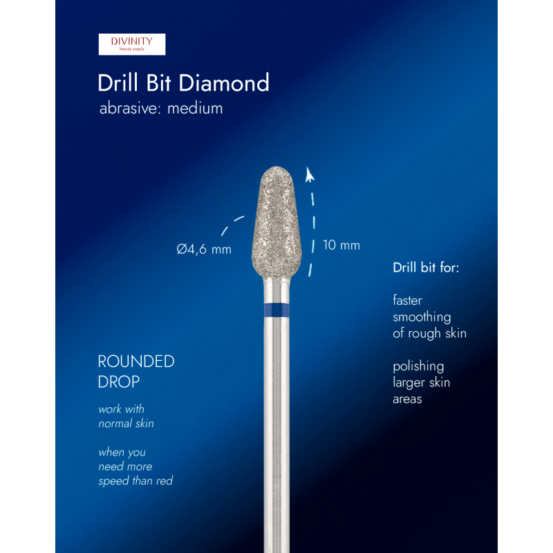 Diamond bit "rounded drop" blue, L- 10,0 mm, Ø4,6 mm