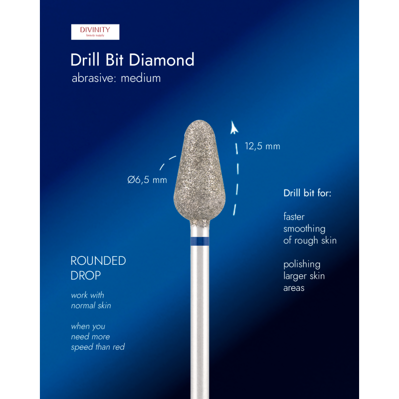 Diamond bit "rounded drop" blue, L- 12,5 mm, Ø6,5 mm