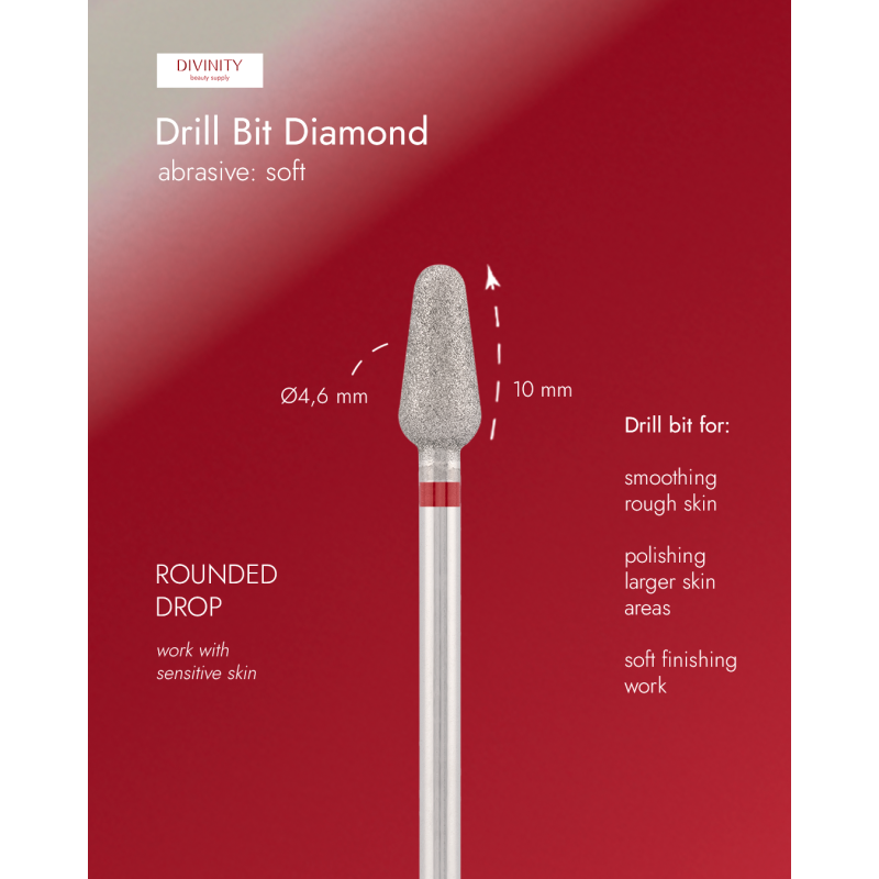 Diamond bit "rounded drop" red, L- 10,0 mm, Ø4,6 mm