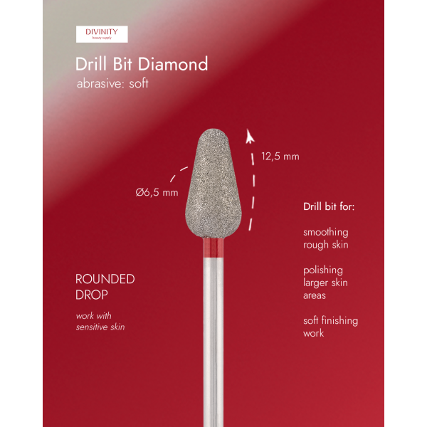 Diamond bit "rounded drop" red, L- 12,5 mm, Ø6,5 mm