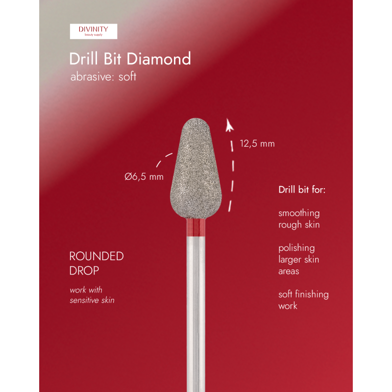 Diamond bit "rounded drop" red, L- 12,5 mm, Ø6,5 mm