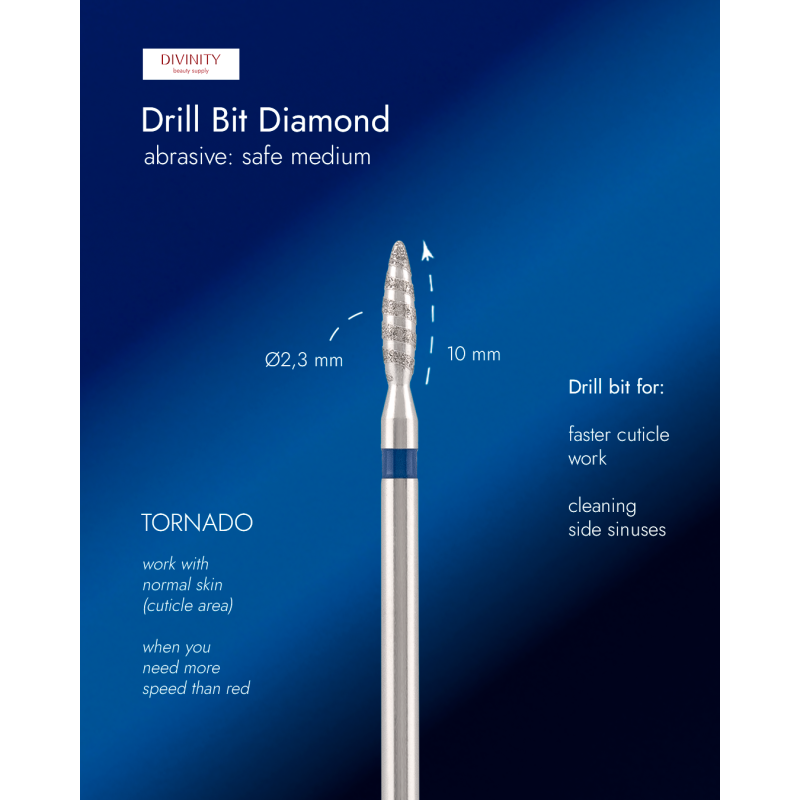 Diamond bit "tornado" safe blue, L- 10,0 mm, Ø2,3 mm