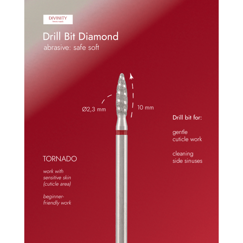 Diamond bit "tornado" safe red, L- 10,0 mm, Ø2,3 mm