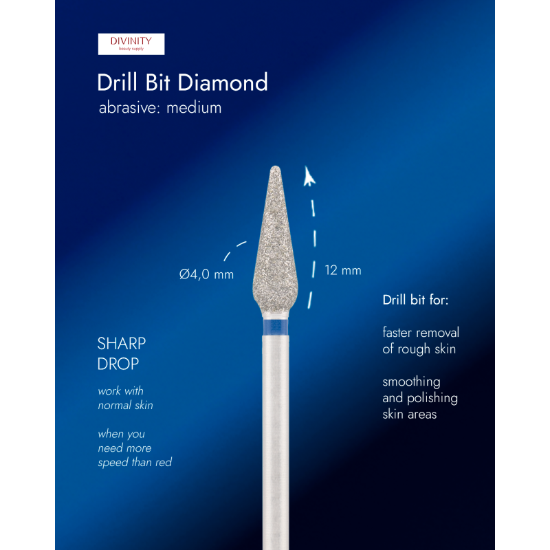 Diamond bit "sharp drop" blue, L- 12,0 mm, Ø4,0 mm
